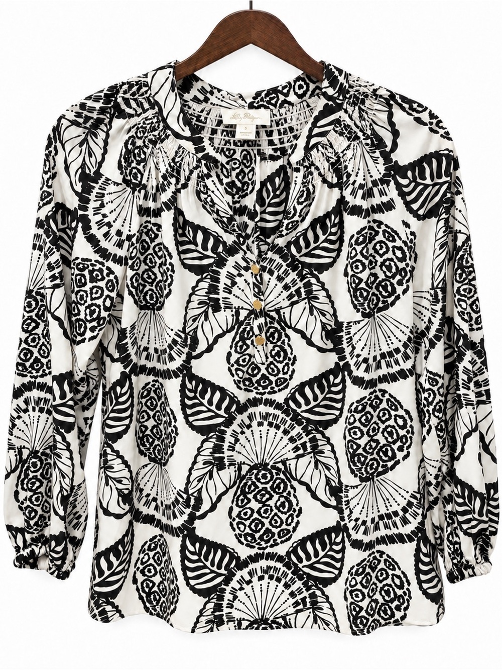 Lilly Pulitzer 100% Silk Black & White Printed Women's Blouse Size S